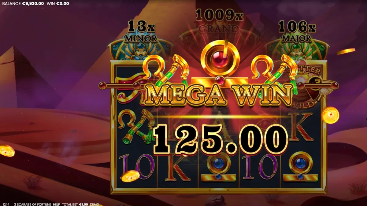 3 Scarabs of Fortune slot machine interface featuring Egyptian symbols