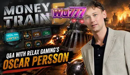 Tampilan visual kereta Money Train 5 yang ikonik dengan nuansa futuristik dan penuh aksi.